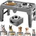 Elevated Dog Bowls for Large Dogs 5 Adjustable Heights 7.5"-15.4", 2 X-Large 10 Stainless Steel Bowls, Heavy Duty Raised Dog Bowl Stand Foldable Pet Feeder for Dogs Shoulder Height Over 15, Grey