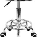 KKTONER Round Rolling Stool with Foot Rest PU Leather Height Adjustment Modern Industrial Metal Style Swivel Spa Salon Tattoo Work Massage Stools Small (Gray)