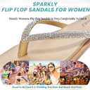 NianEr Womens Microfiber Leather Comfort Foam Rhinestone Glitter Sparkly Dress Flip Flop Sandals Summer Cute Flat Slides (Gold)