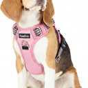 Funfox Dog Harness Medium No Pull, Adjustable 2 Clips Anti-Pull Vest with Practical Handle, Breathable Padded Pet Harness Designed for Small/Large Breeds, Reflective Training Walking Pink M