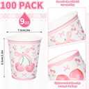FYSUIMU 100 Pcs Pink Bow Cherry Paper Cups Coquette Bowknot The Cherry on Top Disposable Cups 9 oz Party Drinkware for Hot Cold Drinks Holiday Bachelorette Baby Shower Cherries Birthday Decorations