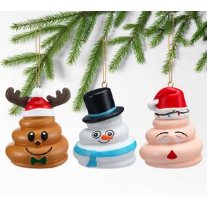 3 Pcs Funny Christmas Poop Gag Gifts Ornaments Resin Santa Claus Snowman Poop Tree Ornaments 3 Styles Christmas Hanging Decor for Xmas Trees Holiday Party Gag Gifts (Assorted)