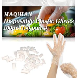 MAQIHAN 100Pcs(50Paris) Plastic Gloves Disposable - Plastic Food Safe Handling Food Prep Service Gloves Clear Food Handler Cooking Serving Kitchen Restaurant Hair Dye Individual Packaged