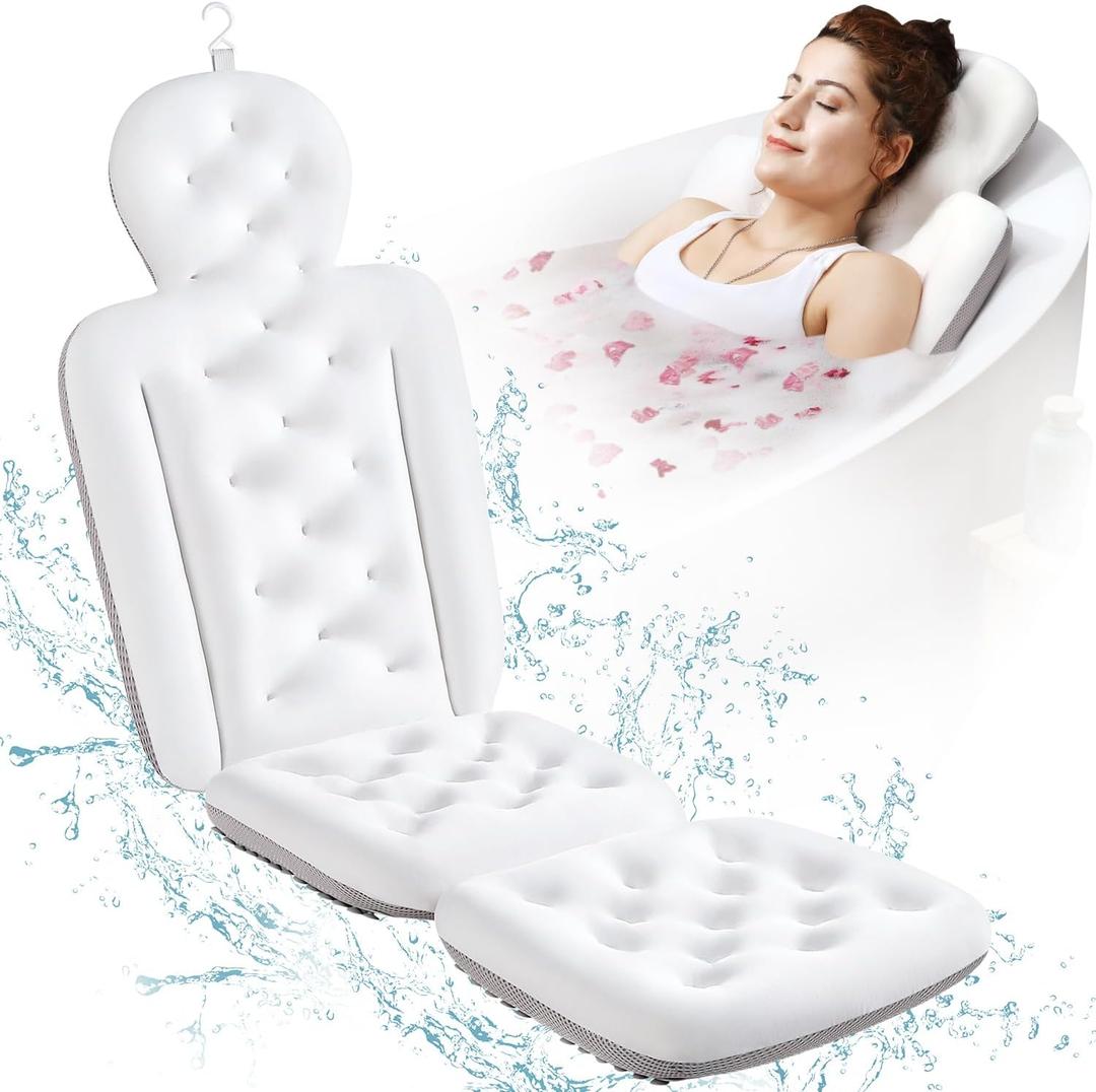 Full Body Bath Pillow for Bathtub, Thick Bathtub Cushion, Luxury Tub Pillow for Bath for Headrest Neck and Back Support White 56" x 16"
