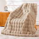 BENVWE Faux Fur Throw Blanket for Couch Bed - Fluffy Soft Thick Bubble Blanket for Living Room Home Decor - Mothers Day Birthday Gifts for Women, Beige, 63" x 80", Twin