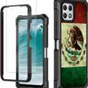 Rossy for T-Mobile REVVL 7 5G Phone Case with Tempered Glass Screen Protector Heavy Duty Shockproof Dual Layer Soft TPU Hard PC Shookproof Protective Case for Revvl 7 5G,Mexico Mexican Vintage Flag