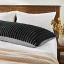 BEDELITE Fluffy Faux Fur Body Pillow Cover with Zipper, Luxury Plush 3D Striped Pillow Cover 20x54 Inches, Super Soft and Cozy Long Body Pillow Pillowcase for Bed Sofa Couch Room Decor(Black Grey)