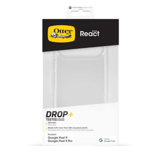 OtterBox Google Pixel 9 & 9 Pro React Series Case - CLEAR, ultra-thin, pocket-friendly, raised edges protect camera & screen, wireless charging compatible