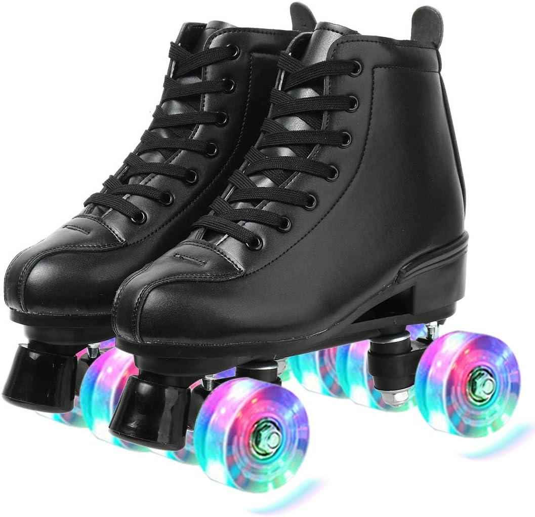 XUDREZ Classic Roller Skates High-Top Double-Row Leather Roller Skates for Women and Men (40-Men:7-Women:8.5, black flash wheel)