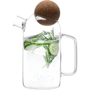 WHOLE HOUSEWARES Glass Pitcher with Lid and Handle - Stylish Container for Mocktails & Cocktails - Airtight Cork Stopper Ball Lid - Transparent Jug with Metal Filter - Ideal for Cold Beverages - 25 oz (Transparent (25oz))