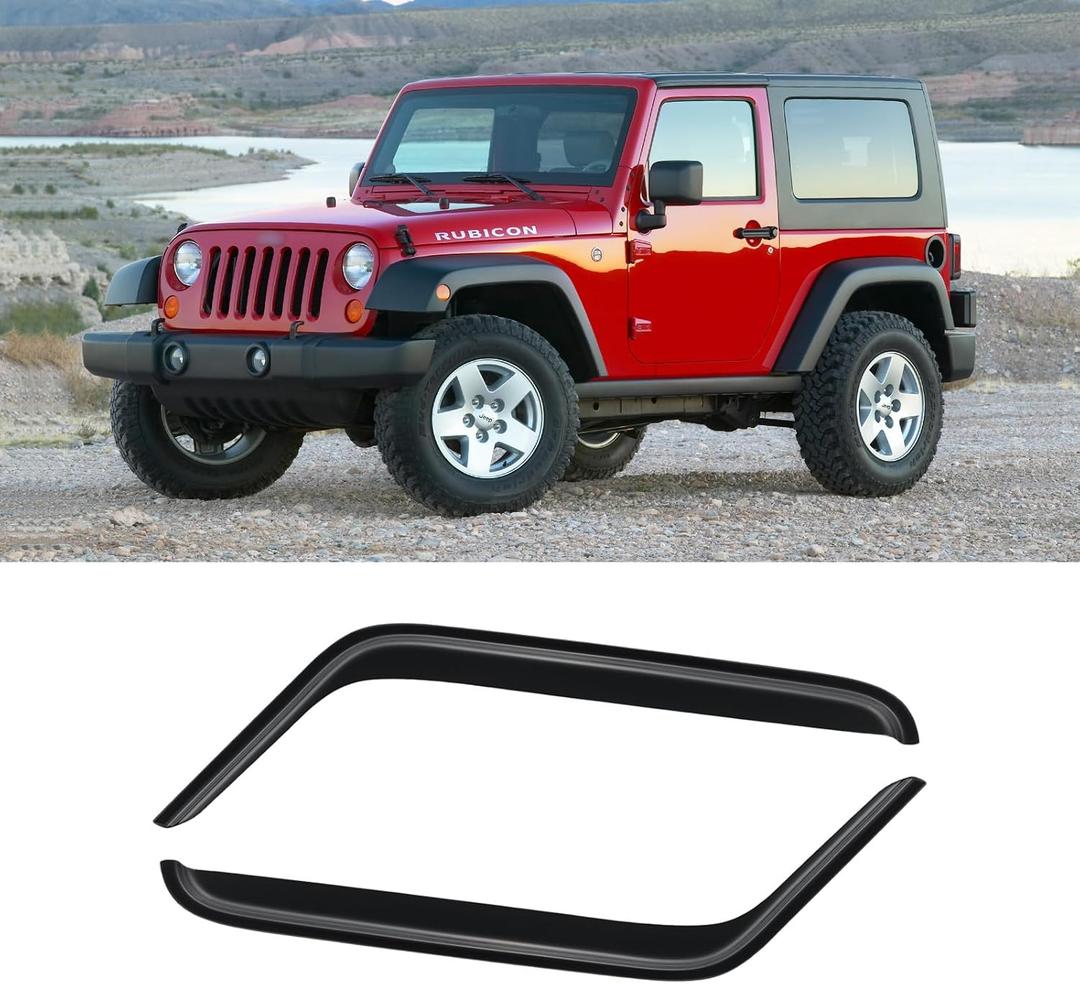 Window Visors for 2007-2018 Jeep Wrangler JK 2-Door, Rain Guards Shields Vent Deflector Shade Wind Dark Smoke 2008 2009 2010 2011 2012 2013 2014 2015 2016 2017, Tape-On, 2PCS