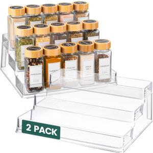 Oizeir Clear Spice Rack (2-Pack)  3-Tier Acrylic Organizer for Cabinet  Deep Spice Shelf  10.4 x 9.6 x 4 Inches  Holds Seasoning and Condiments