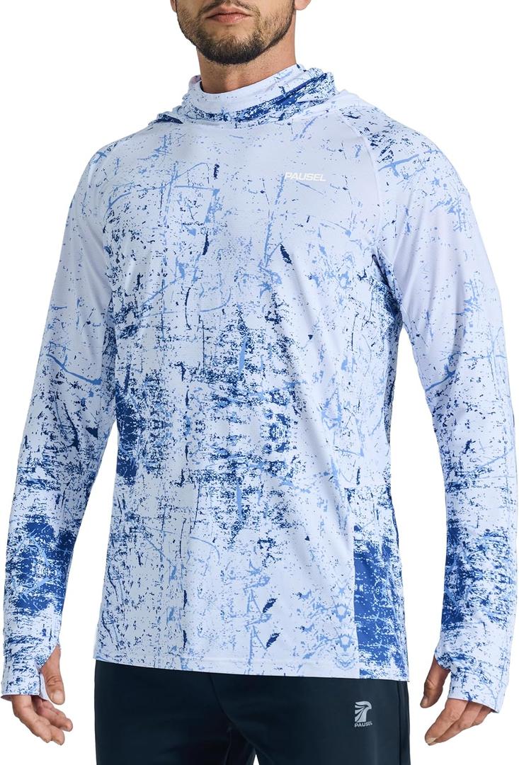 Men's Sun Protection Fishing Shirts UPF 50+ Lightweight Hoodie Long Sleeve UV SPF Hooded Shirts with Mask Rash Guard (XX-Large, Blue Tie-dye)
