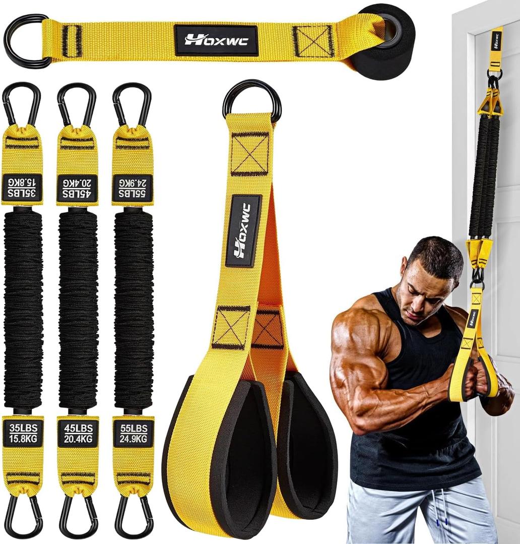 Resistance Bands with Handles, Exercise Bands with Door Anchor for Working Out, Home Gym Workout Equipment for Push Downs, Tricep, Biceps, Arms, Back, Chest, Abs, Shoulder Training (Yellow)