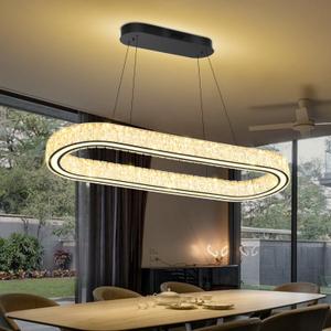 Oval Chandelier Crystal Chandelier for Dining Room Linear Crystal Ring Pendant Light for Kitchen Island LED Dimmable Pendant Lighting Black 40in