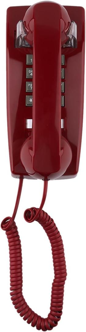 Classic Wall Phones for Landline with Mechanical Ringing, Retro Wall Mounted Phone Waterproof, Old Wall Mount Phone for Home, Office, Hotel and School Red