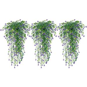 Artificial Hanging Plants Purple, Faux Wisteria Vine and Lavender Flowers, UV Protected Plastic Plants for Outdoor Indoor Porch Garden Wedding Decorations