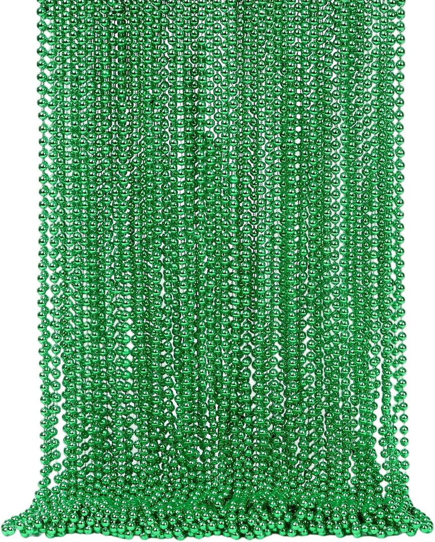 48 Pack 33 Inch Green Mardi Gras Plastic Beads Necklaces - Party Favors for Parade Throws, Festival Decorations, Wedding, Birthday Celebrations & Costume Dress Up