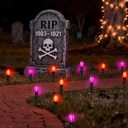 10 Pack Halloween Stake Lights Outdoor,19.5ft Orange and Purple Halloween Walkway Lights with 11PCS C9 LED Bulbs,Pathway Light for Outside Decor Lawn Patio Yard Walkway