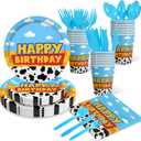 175Pcs Cartoon Birthday Party Supplies Cow Print Birthday Party Decorations Cartoon Plates and Napkins Tableware Set Blue Cloud Cow Print Party Supplies Kids 1st 2nd 3rd 4th Party Decor