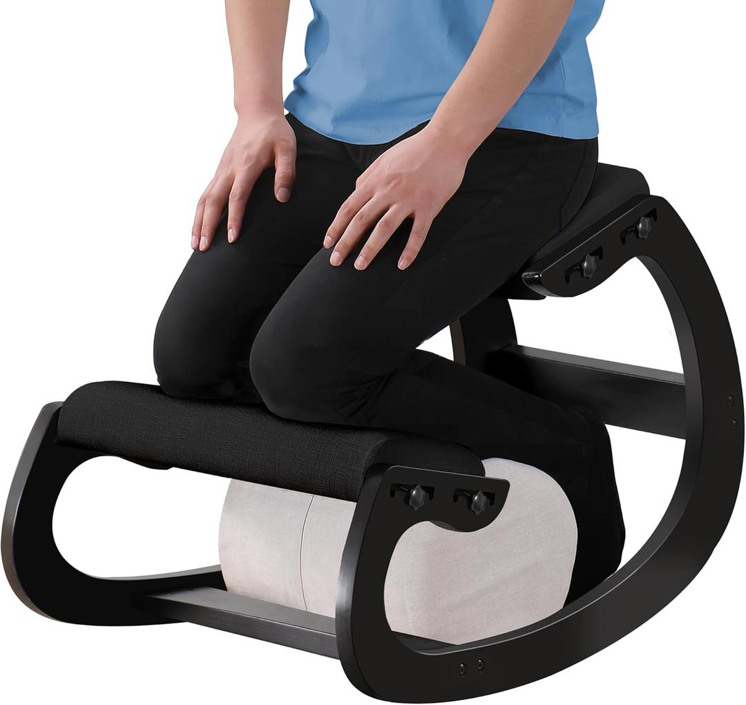 Adjustable Kneeling Chair, Wooden Ergonomic Chair Knee Chair Posture Chair - Improve Your Posture with an Angled Seat for Home,Office (Cylindrical Black)
