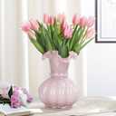 Joeyan Handmade Pink Glass Flower Vase,7.9" Vintage Decorative Urn Vase for Centrepieces Bouquet Wedding,Colored Thickened Pedestal Decorations for Rustic Home Living Room Office Farmhouse