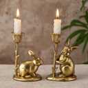 Havawish 2 Pcs Easter Bunny Taper Candle Holder Vintage Gold Bunny Decorations Rustic Candlesticks Pedestal Rabbit Centerpieces Decor for Easter Home Mantle Table