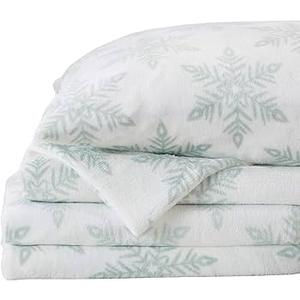 Great Bay Home 4-Piece Velvet Plush Micro Fleece California King Size Sheet Set - Deluxe Microplush Non-Pilling Bed Sheets- Lavish Sherpa Winter Bedding Set (Large Snowflake)