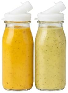 kitchentoolz Salad Dressing Shaker Bottle - 12oz Glass Salad Dressing Dispenser Container with Silicone Pour Spout for Sauces, Ranch, and Marinades - Pack of 2