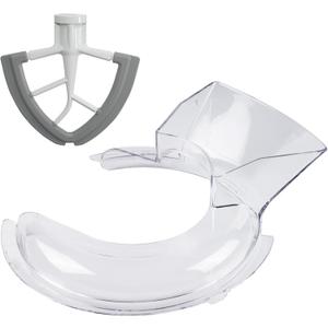 Pouring Shield for KitchenAid 4.5 and 5 Quart Tilt-Head Stand Mixers Stainless Steel Bowls ONLY, Secure Fit Splatter Guard, and Flex Edge Beater for KitchenAid 4.5-5Qt Tilt-Head Stand Mixers