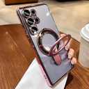 LXK Magnetic for Samsung Galaxy S26 Ultra Case with Stand, Compatible with MagSafe, with Camera Protector, Clear Luxury Military-Grade Drop Protection iPhone Case for Galaxy S26 Ultra 6.9" Pink