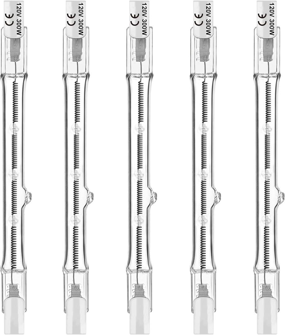 R7S Halogen Light Bulbs 300W 120V,5 Pcs J Type T3 Halogen Work Light Bulbs R7S 118mm,Double Ended Halogen Bulb for Work,Security,Landscape Lights,Floor Lamps,Dimmable,Warm White 2700K,4.6 Inch