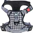 PoyPet No Pull Dog Harness, [Release on Neck] Reflective Adjustable No Choke Pet Vest with Front & Back 2 Leash Attachments, Soft Control Training Handle for Small Medium Large Dogs(Houndstooth,L)