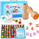 MeCids Wooden Alphabet Number Stamp for Kids - Educational Learning Toy Stamp for Playdough with 26 Letters, Numbers 0-9, Flashcards - ABC Spelling and Math Learning Toddler (Alphabet Number-39 Pcs)