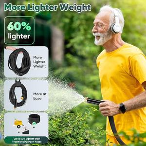 Garden Hose 50ft, Non-Expanding, Lightweight, Leak-Proof Metal interface, No-Knots, Portable, Wear-Resistant, Sturdy, Flexible, 3/4GHT, Water Hose for Yard, Garden (Black)