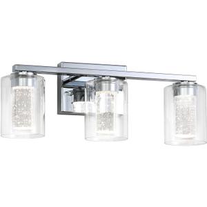 3 Light Chrome Bathroom Light Fixture, Dimmable 5CCT Chrome Bathroom Vanity Lights, 2700K-6500K Modern Crystal Bubble LED Wall Sconce Over Mirror with Clear Glass for Bedroom, Living Room
