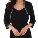WOMLAYOUT Women's Evening Shrug Sequin Beaded Open Front Wedding Cocktail Formal Bolero Large Black L