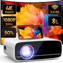TMY Projector with WiFi and Bluetooth, Native 1080P Mini Projector, Portable Projector wirh 50% Zoom, Compatible with TV Stick/Phone/PC/DVD/HDMI/USB/TF, Movie Projector for Home Bedroom