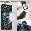 Magnetic Phone case for iPhone 16 Pro 6.3 Inch, Grade Protection & Wireless Charging - Aesthetic Lace Flower Pattern Phone Cover for Girls Women -Black Vintage Lace