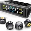RV Tire Pressure Monitoring System (TPMS) - TPMS Sensors Set of 4 with 6 Alarm Modes | Solar/USB Charger | LCD Display | for RV/Truck/SUV/MPV/Sedan