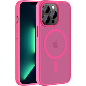 Hualele Magnetic for iPhone 13 Pro Case,Compatible with MagSafe, Military Grade Dropproof Translucent Matte Hard Back Soft Edge Slim Phone Case iPhone 13 Pro,Hot Pink