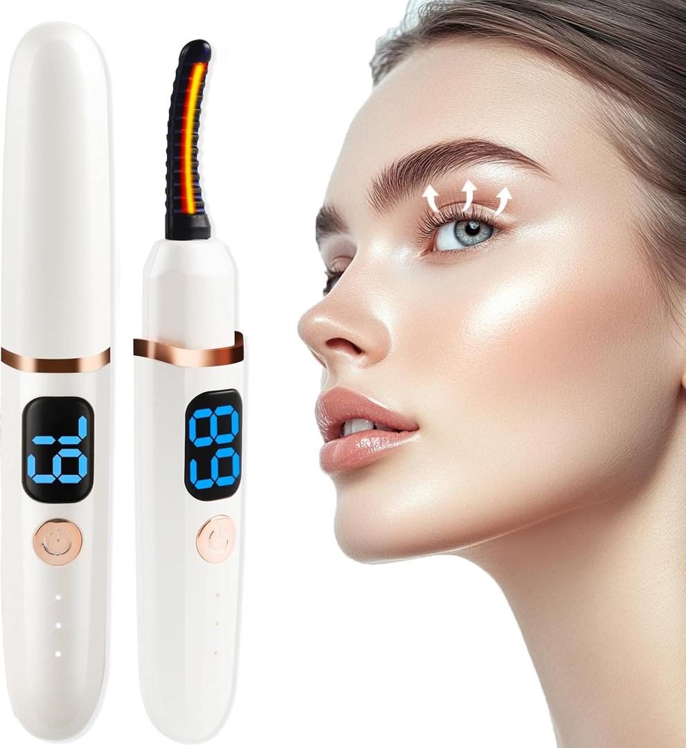 Heated Eyelash Curlers with Battery Indicator, Electric Eyelash Curler 3 Temperature Modes LED Display USB Rechargeable Makeup Tools, Heated Lash Curler Ideal Gift for Women (White)