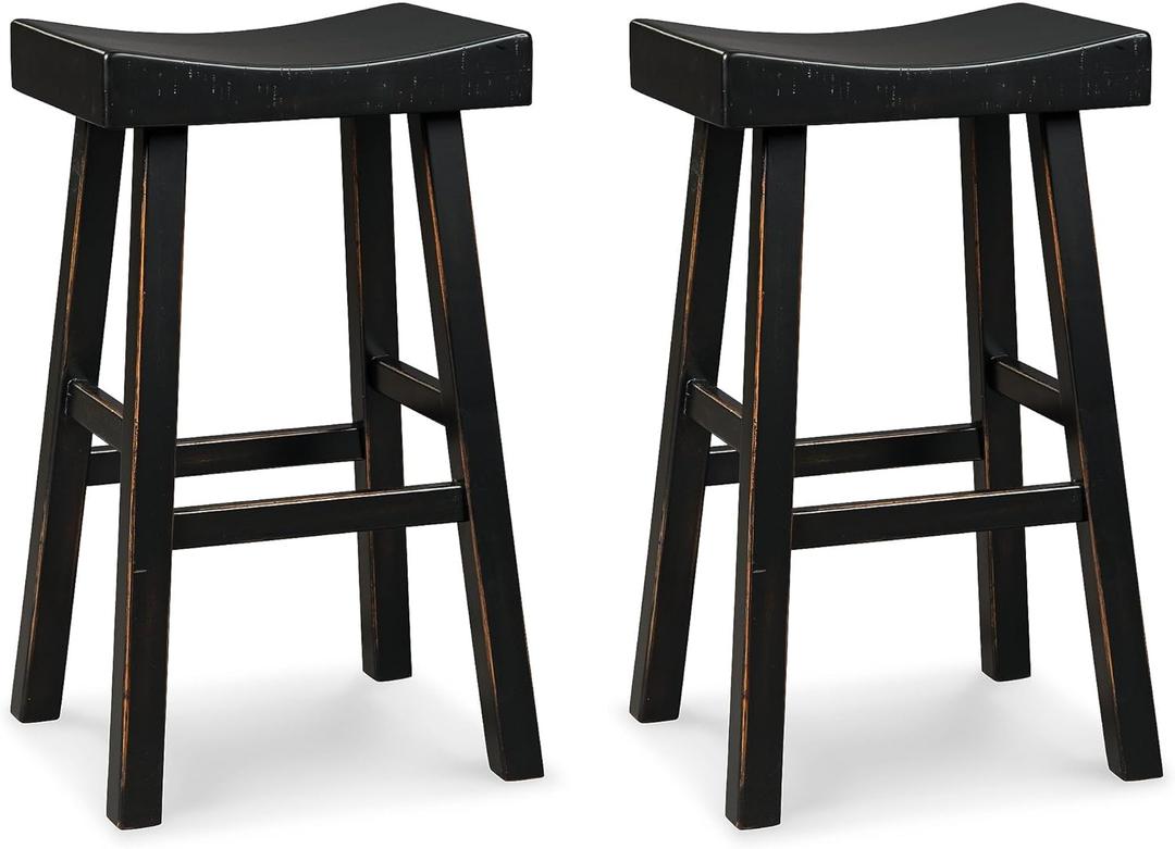 Signature Design by Ashley Glosco 31" Pub Height Wood Saddle Barstool, 2 Count, Black