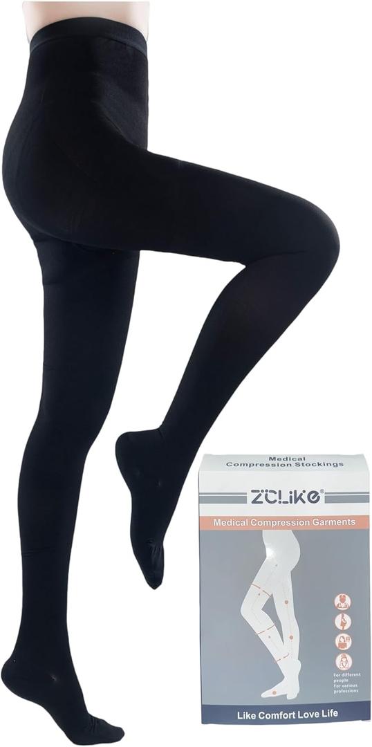 ZCLIKE Medical Compression Pantyhose Closed Toe Stockings for Women&Men 20-30mmHg All-Season Comfort Advanced Support for Varicose Veins Edema DVT, Size: S (Black)