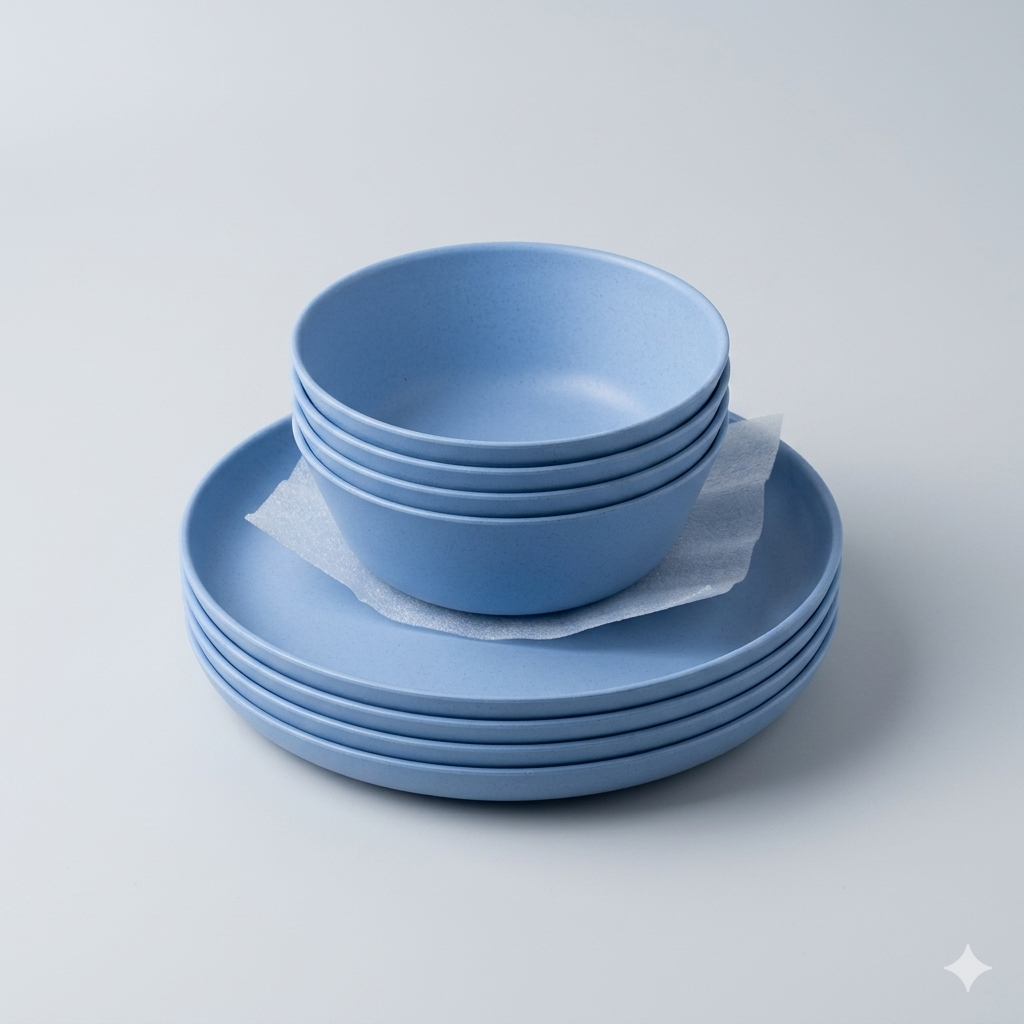 Grow Forward Premium Wheat Straw Plates and Bowls Sets - 8-Piece Wheat Straw Dinnerware Sets - Unbreakable & Reusable Microwave Safe Plastic Dinner Plates for Outdoors, RV, Camping Dishes - Glacier