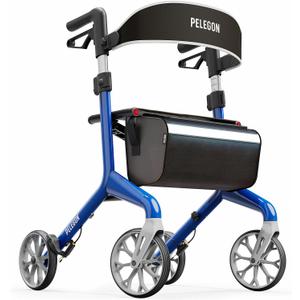 Pelegon Rollator Walker with Seat for Seniors Lightweight Foldable Walker with Padded Seat & Backrest, Adjustable Handles, Reflective Frame, Carry Bag Heavy-Duty 300lb Support - Blue