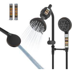 Filtered Shower Heads, All Metal Dual Shower Head with Easy Reach Handheld Spary Combo, 3-Way High Pressure 70 Modes Rainfall Showerhead, 71" Hose, Shower Bracket, 20 Stage Shower Filter, Oil Bronze