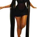 Geulis Womens Sexy Mesh Mini Cocktail Dresses Sheer Cloak Sleeves Mock Neck Ruched Bodycon Wedding Guest Dress Party Club, Black S