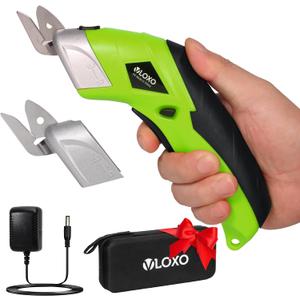 Cordless Electric Scissors, VLOXO Cardboard Cutter Electric Fabric Scissors with Blades Rechargeable Powerful Fabric Cutter for Crafts Leather Carboard Carpet Plastic Felt with Case Green CS4001