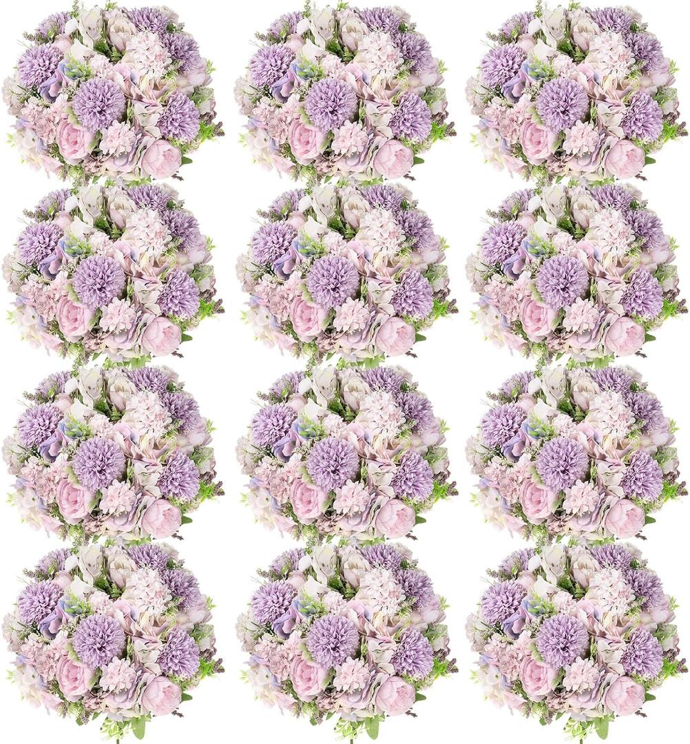Tigeen Artificial Flowers Artificial Peonies Silk Flowers Faux Peony Fake Peony Silk Hydrangea Bouquet for Wedding Table Centerpiece Floral Vase Decor(Light Purple,12 Bundles)